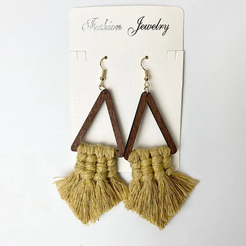 Lovcia Tassel Detail Geometric Earrings-Earrings-Chartreuse-One Size-Chartreuse