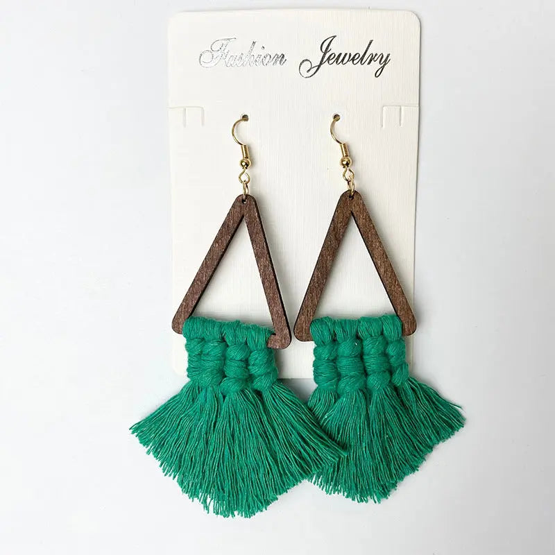 Lovcia Tassel Detail Geometric Earrings-Earrings-Green-One Size-Green