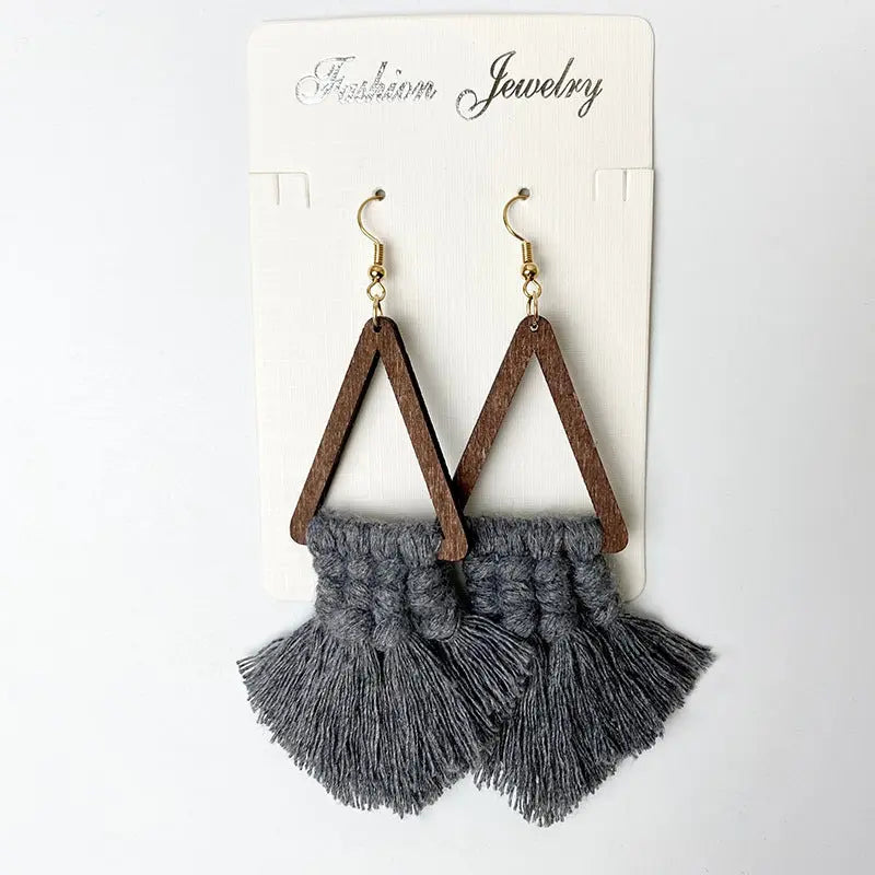 Lovcia Tassel Detail Geometric Earrings-Earrings-Green-One Size-Green