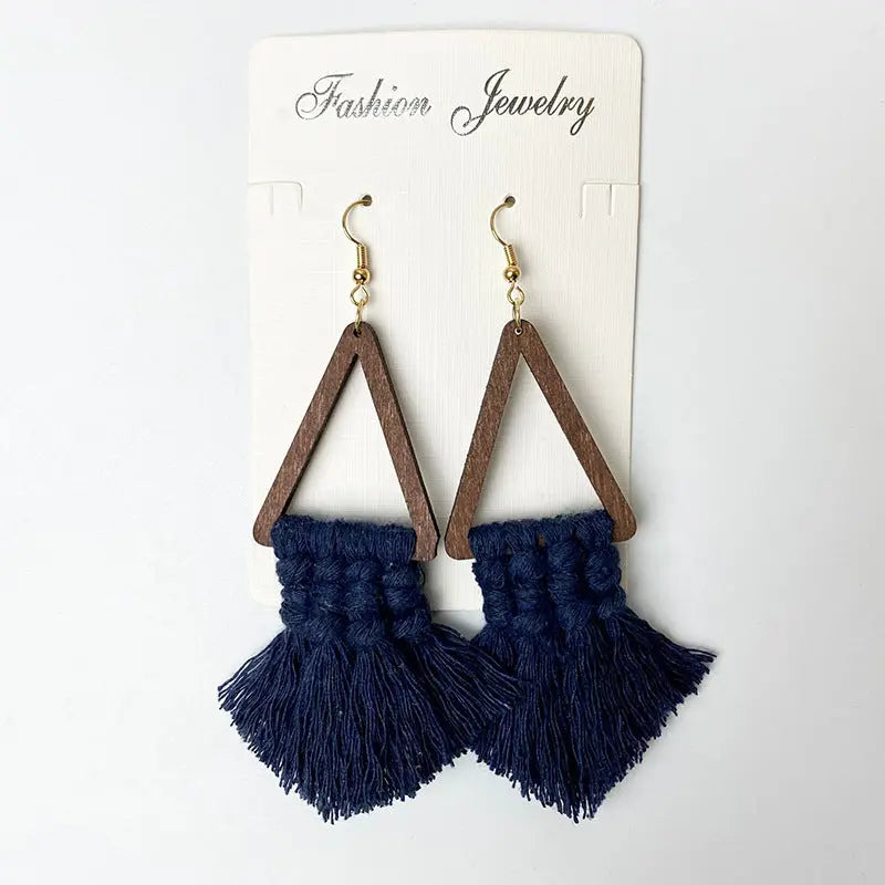 Lovcia Tassel Detail Geometric Earrings-Earrings-Green-One Size-Green