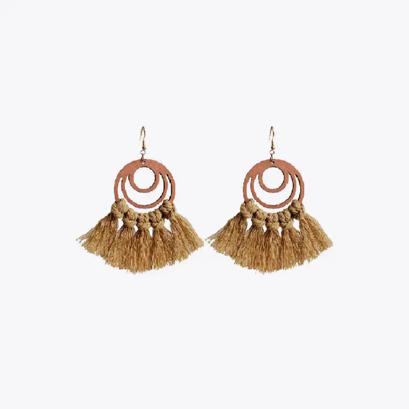 Lovcia Tassel Detail Geometric Earrings-Earrings-Strawberry-One Size-Strawberry