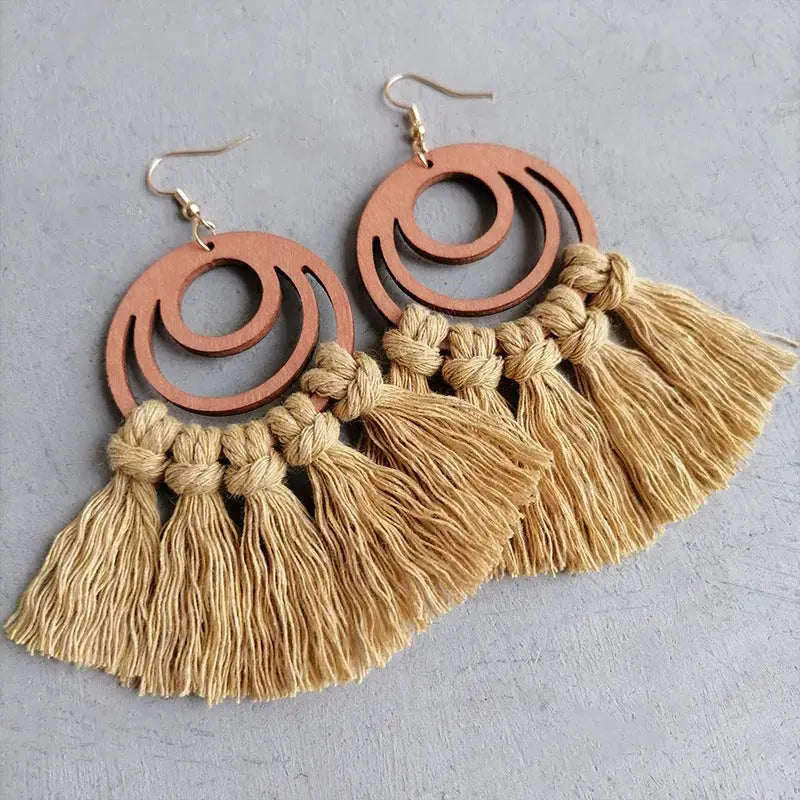 Lovcia Tassel Detail Geometric Earrings-Earrings-Strawberry-One Size-Strawberry