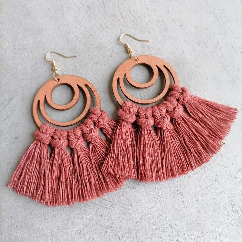Lovcia Tassel Detail Geometric Earrings-Earrings-Strawberry-One Size-Strawberry