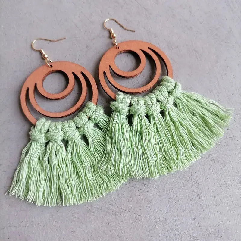 Lovcia Tassel Detail Geometric Earrings-Earrings-Strawberry-One Size-Strawberry