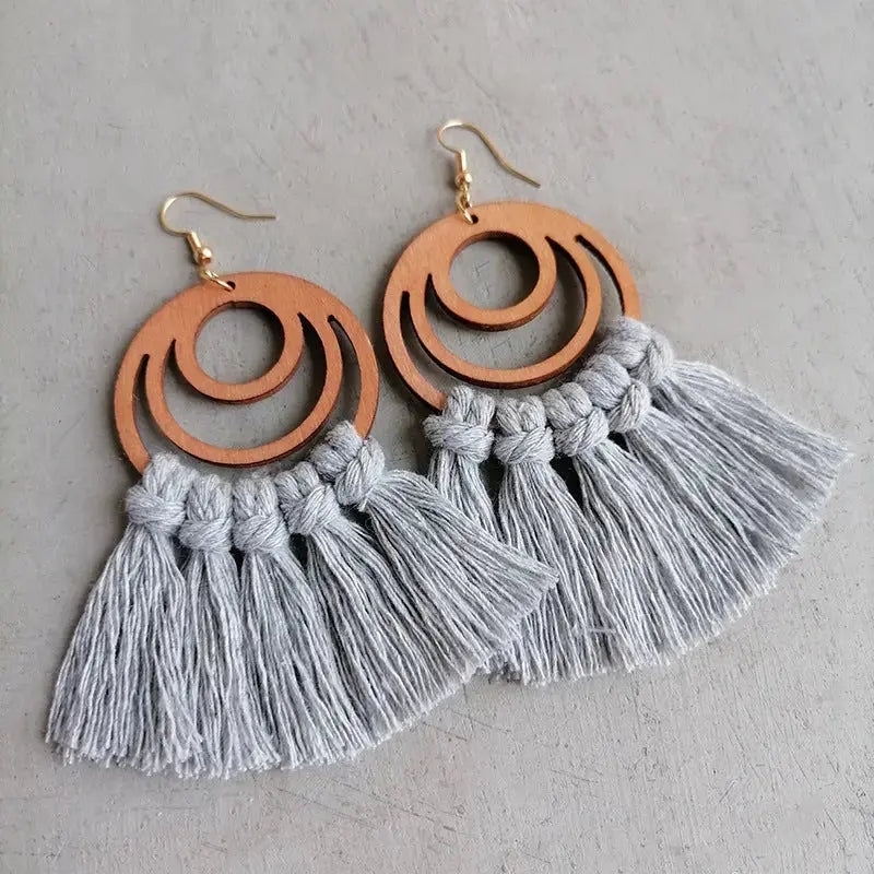 Lovcia Tassel Detail Geometric Earrings-Earrings-Strawberry-One Size-Strawberry