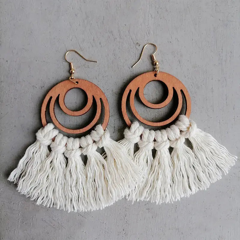 Lovcia Tassel Detail Geometric Earrings-Earrings-Strawberry-One Size-Strawberry