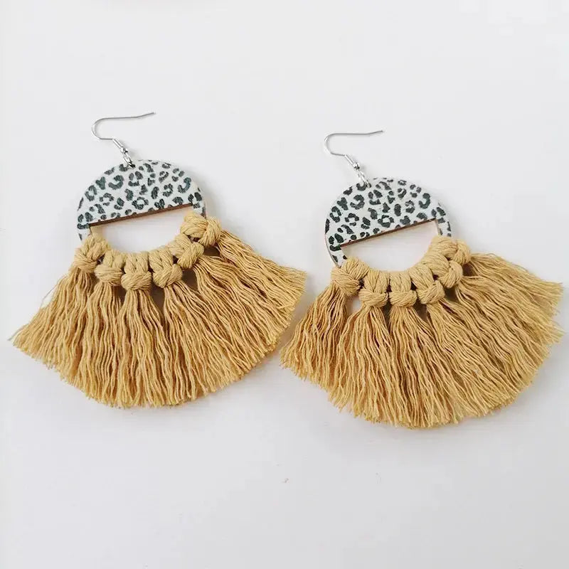 Lovcia Tassel Detail Leopard Drop Earrings-Earrings-Banana Yellow-One Size-Banana Yellow