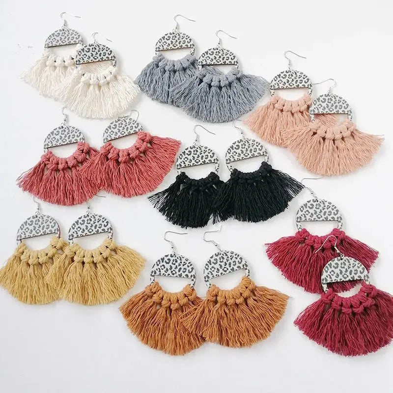 Lovcia Tassel Detail Leopard Drop Earrings-Earrings-Sherbet-One Size-Sherbet