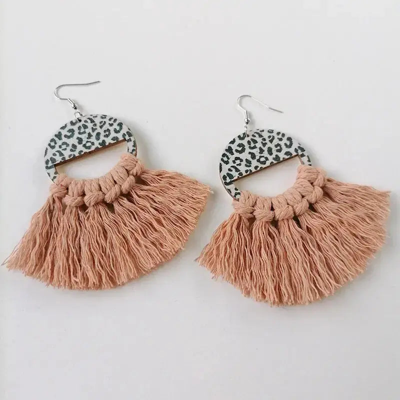 Lovcia Tassel Detail Leopard Drop Earrings-Earrings-Sherbet-One Size-Sherbet