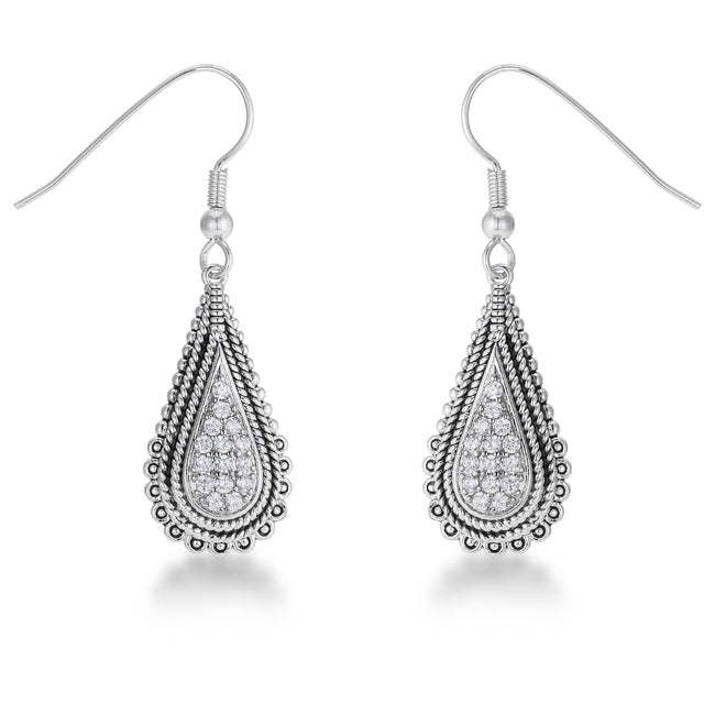 Lovcia Tear Drop Rhodium-Plated Earrings with Sparkling CZ Stones-Earrings-