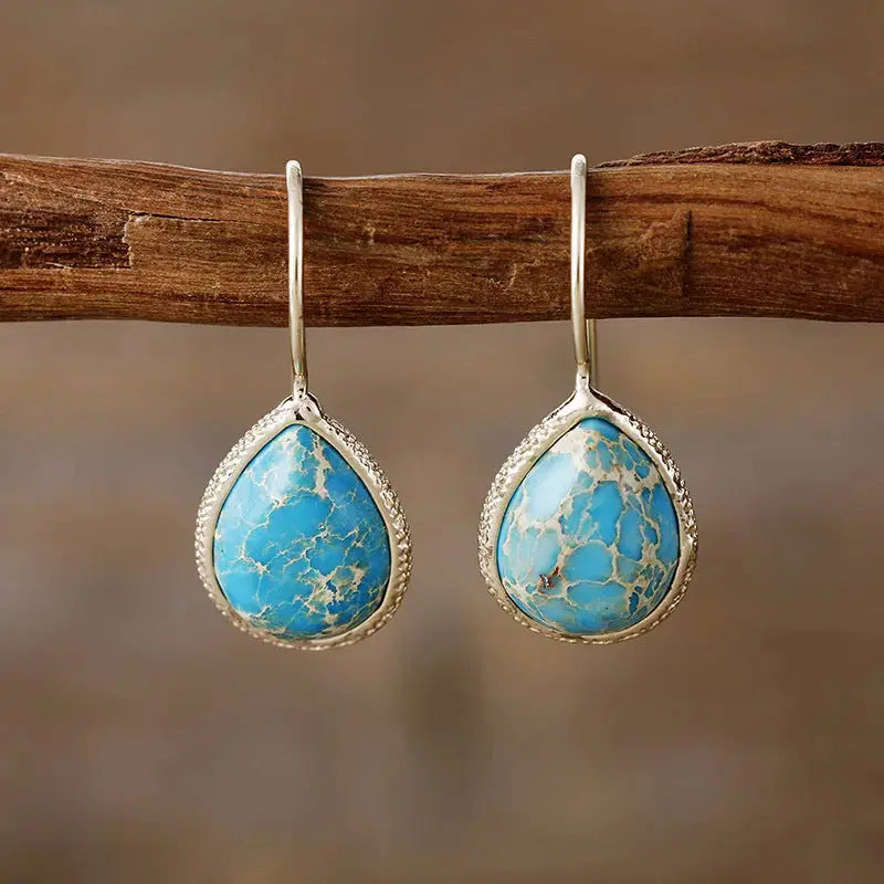 Lovcia Teardrop Elegance: 18K Gold-Plated Natural Stone Earrings for Women-Earrings-Pastel Blue-One Size-Pastel Blue