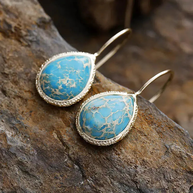 Lovcia Teardrop Elegance: 18K Gold-Plated Natural Stone Earrings for Women-Earrings-Pastel Blue-One Size-Pastel Blue
