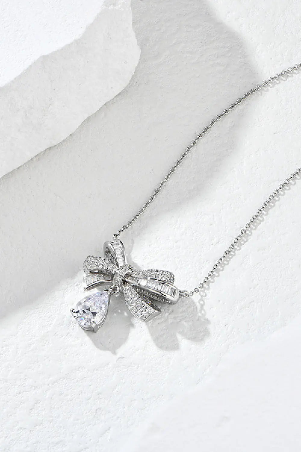 Lovcia Teardrop Shape 925 Sterling Silver Zircon Pendant Necklace-Necklaces-Silver-One Size-Silver