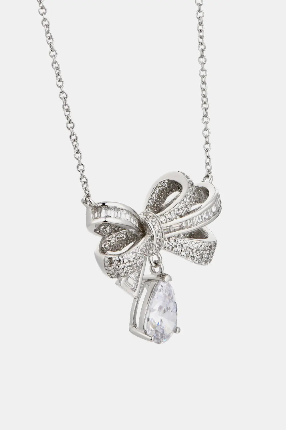 Lovcia Teardrop Shape 925 Sterling Silver Zircon Pendant Necklace-Necklaces-Silver-One Size-Silver