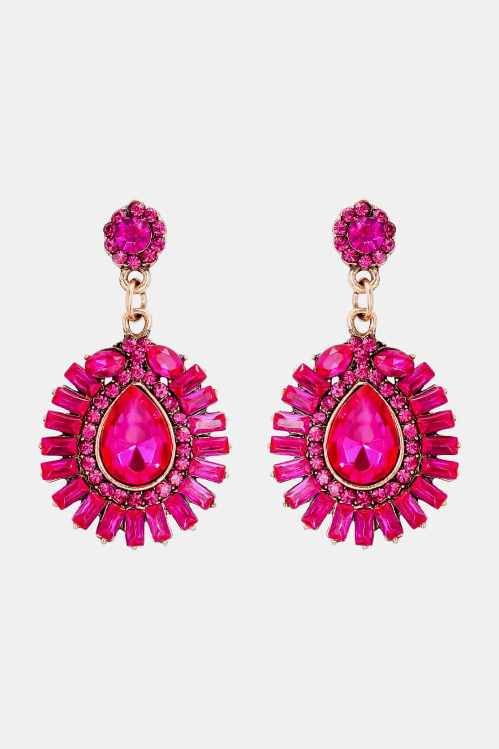 Lovcia Teardrop Shape Glass Stone Dangle Earrings-Earrings-Hot Pink-One Size-Hot Pink