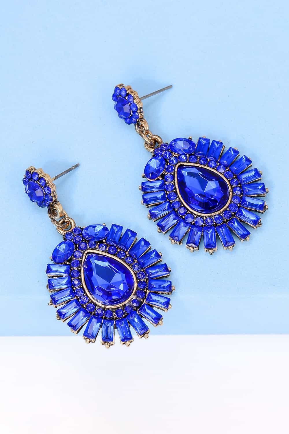 Lovcia Teardrop Shape Glass Stone Dangle Earrings-Earrings-Royal Blue-One Size-Royal Blue