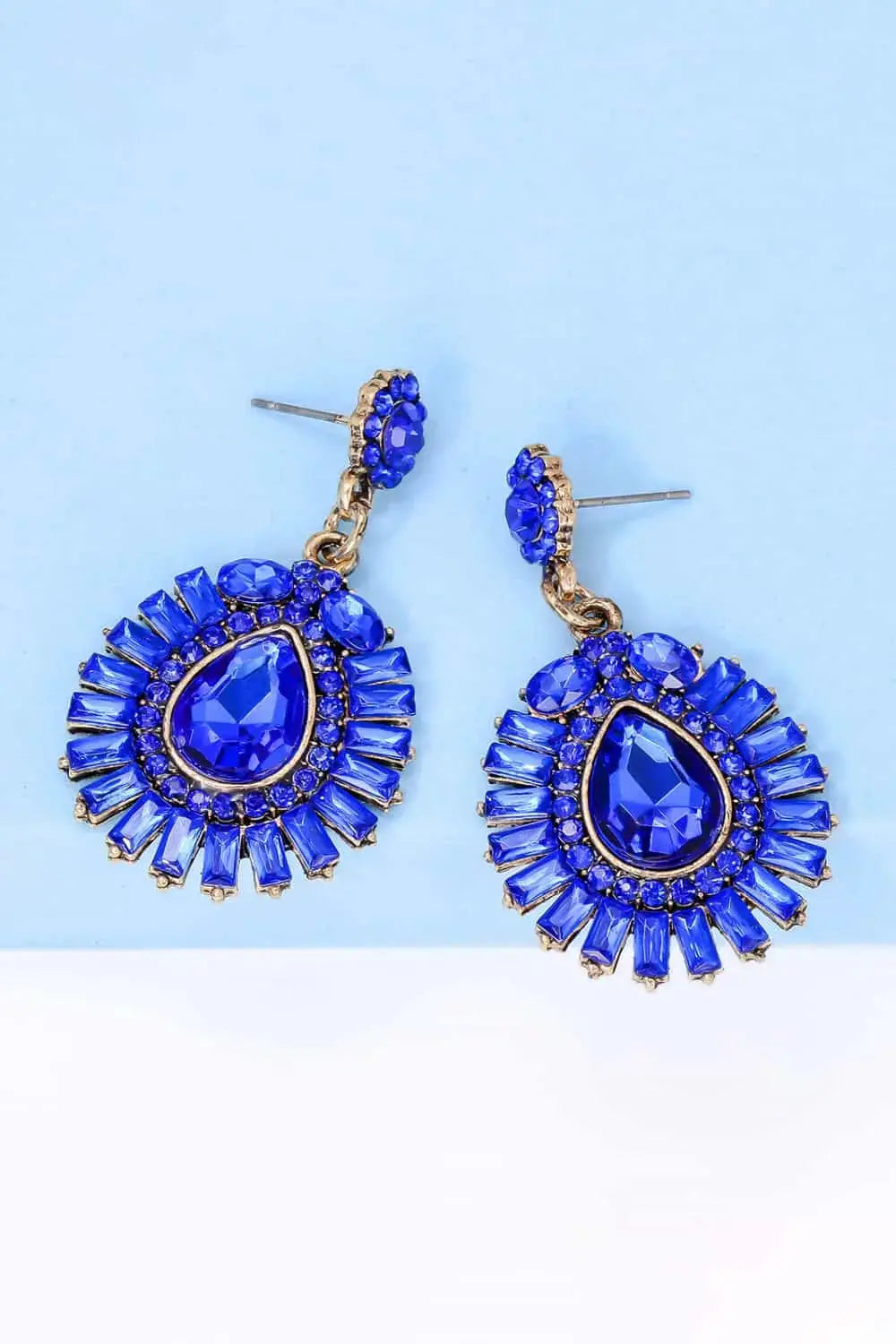 Lovcia Teardrop Shape Glass Stone Dangle Earrings-Earrings-Royal Blue-One Size-Royal Blue