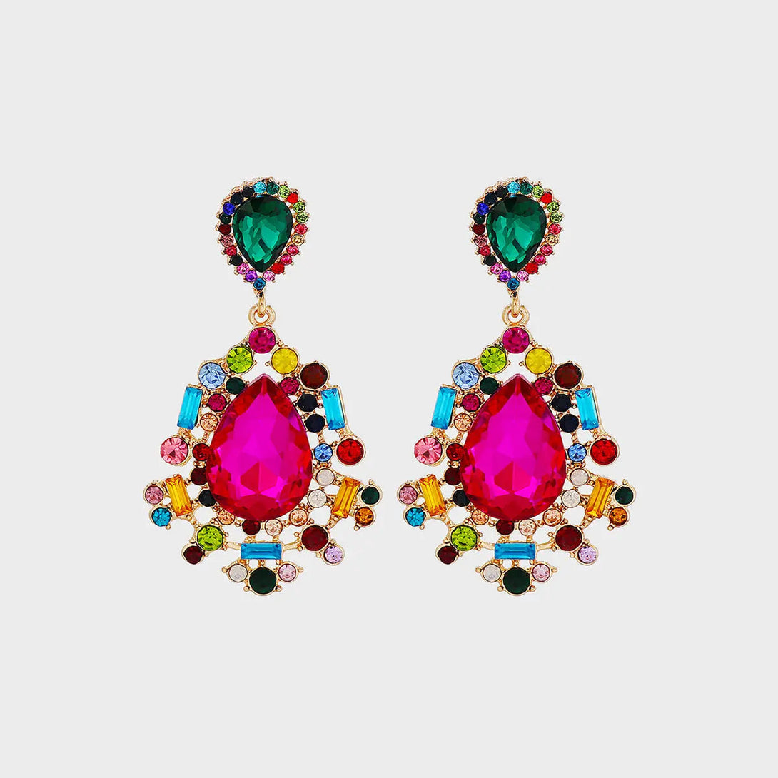 Lovcia Teardrop Shape Rhinestone Alloy Dangle Earrings-Earrings-Deep Rose-One Size-Deep Rose