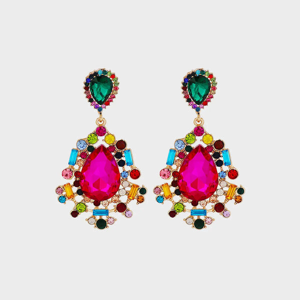 Lovcia Teardrop Shape Rhinestone Alloy Dangle Earrings-Earrings-Deep Rose-One Size-Deep Rose