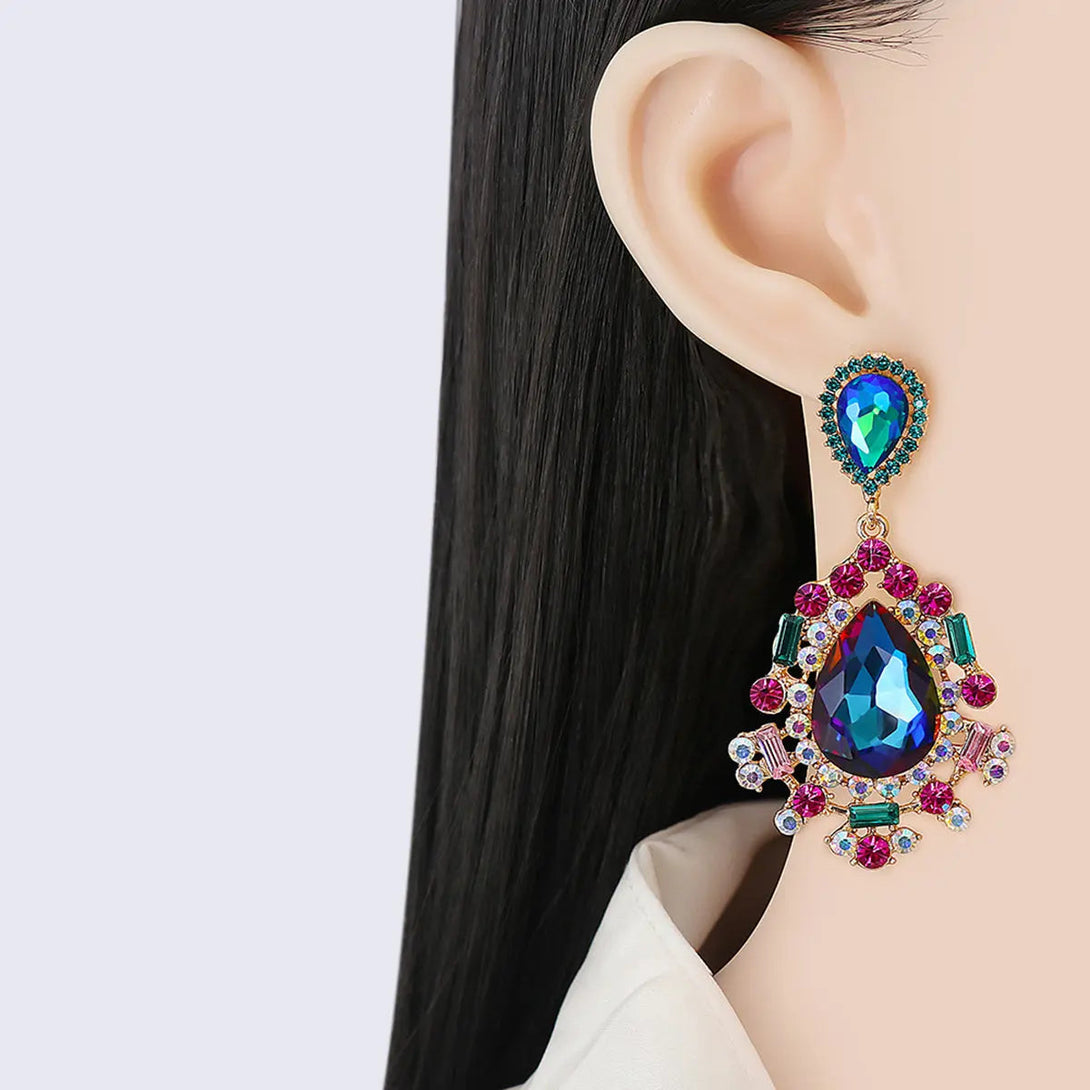Lovcia Teardrop Shape Rhinestone Alloy Dangle Earrings-Earrings-Deep Rose-One Size-Deep Rose