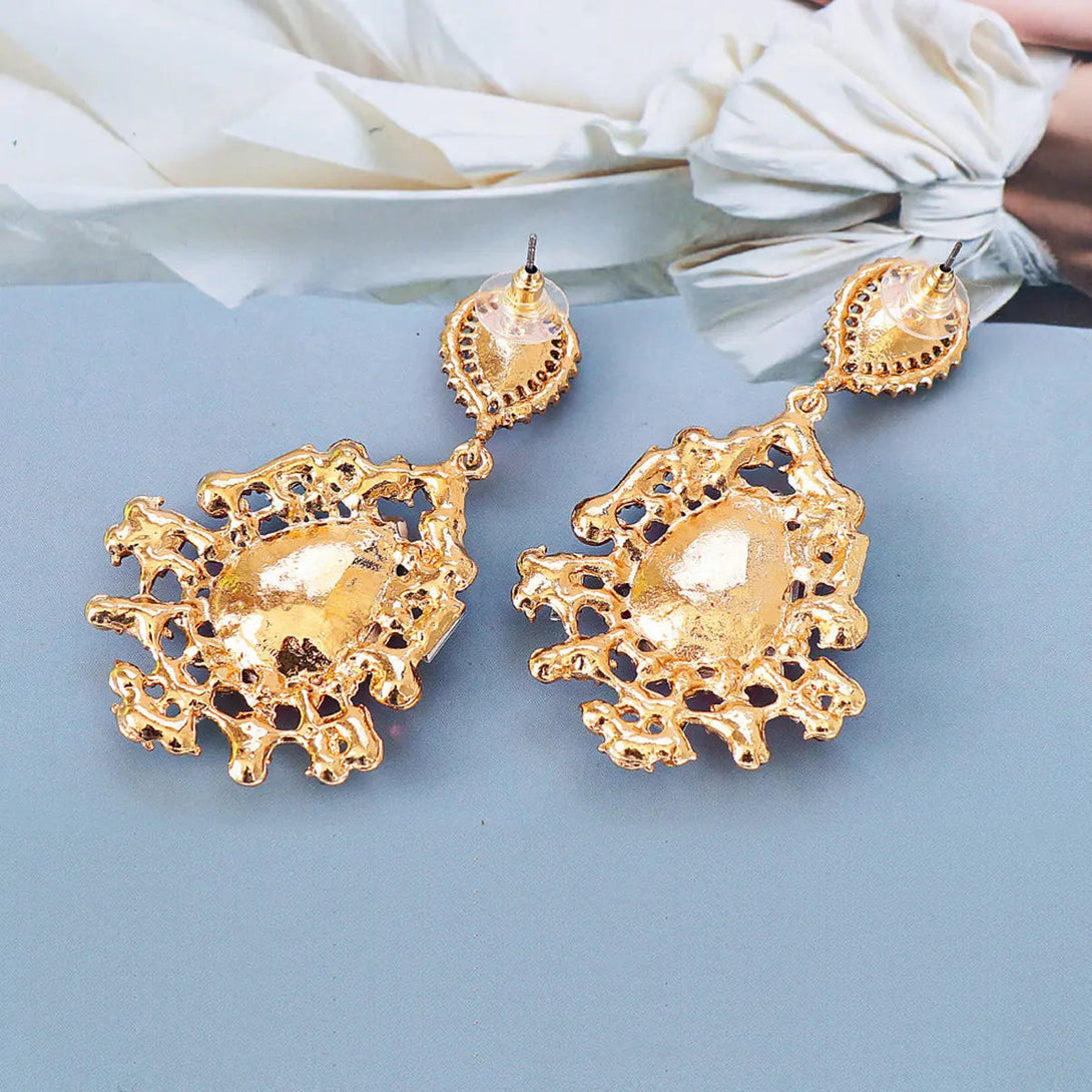 Lovcia Teardrop Shape Rhinestone Alloy Dangle Earrings-Earrings-Deep Rose-One Size-Deep Rose