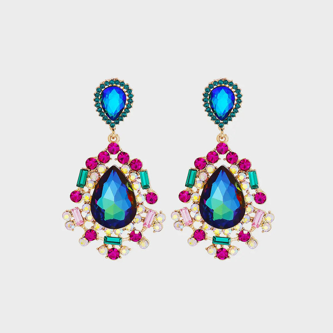 Lovcia Teardrop Shape Rhinestone Alloy Dangle Earrings-Earrings-Royal Blue-One Size-Royal Blue