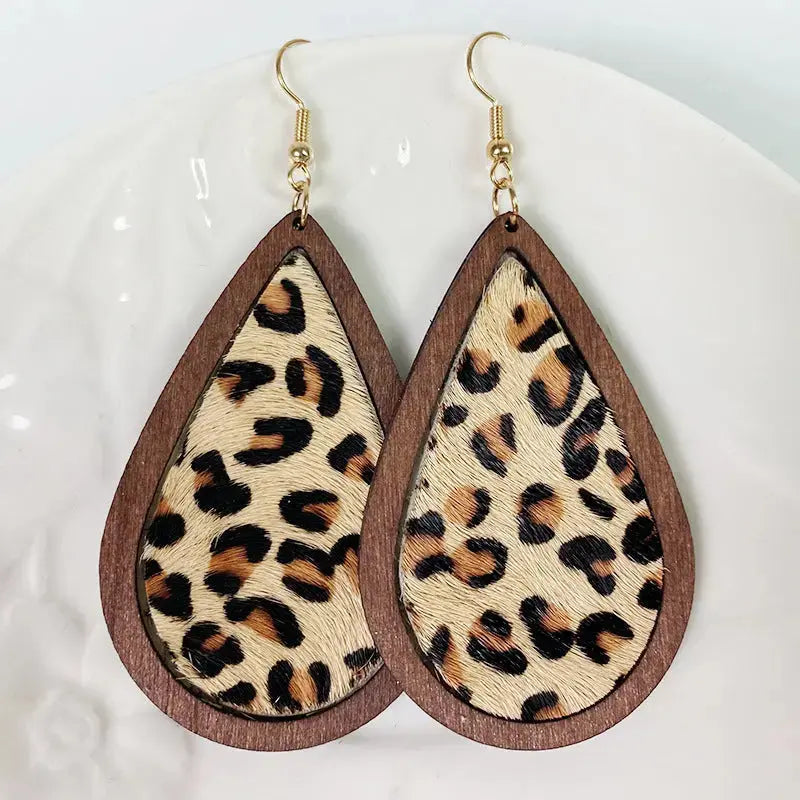 Lovcia Teardrop Shape Wooden Dangle Earrings-Earrings-Style D-One Size-Style D