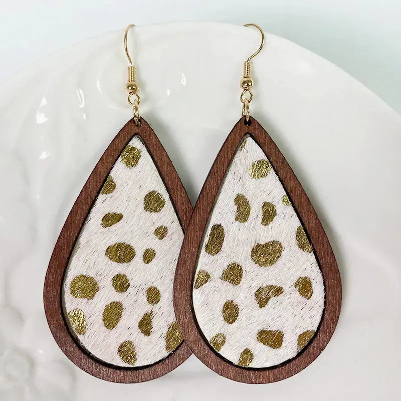 Lovcia Teardrop Shape Wooden Dangle Earrings-Earrings-Style E-One Size-Style E