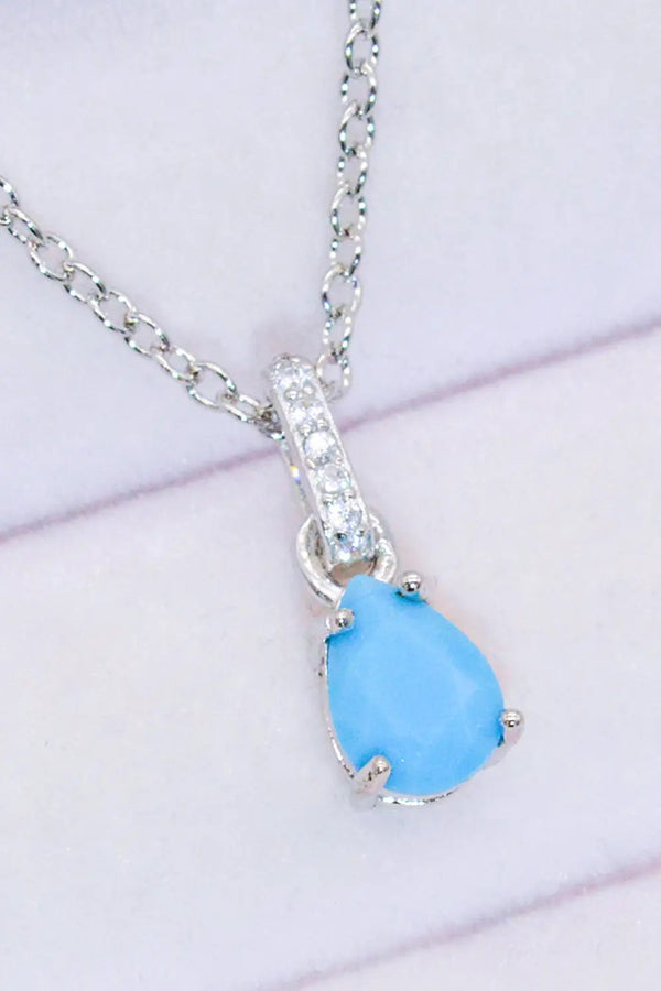 Lovcia Teardrop Turquoise 4-Prong Pendant Necklace-Necklaces-Rose Gold-One Size-Rose Gold
