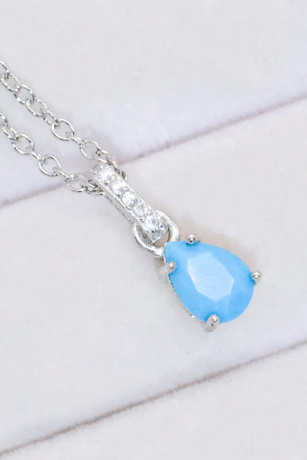 Lovcia Teardrop Turquoise 4-Prong Pendant Necklace-Necklaces-Rose Gold-One Size-Rose Gold