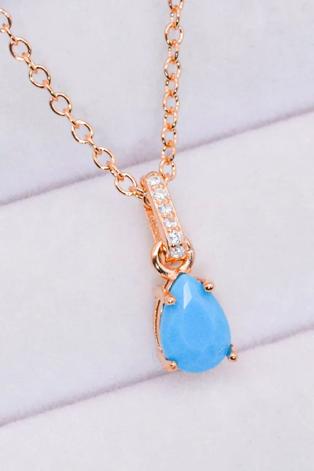 Lovcia Teardrop Turquoise 4-Prong Pendant Necklace-Necklaces-Rose Gold-One Size-Rose Gold