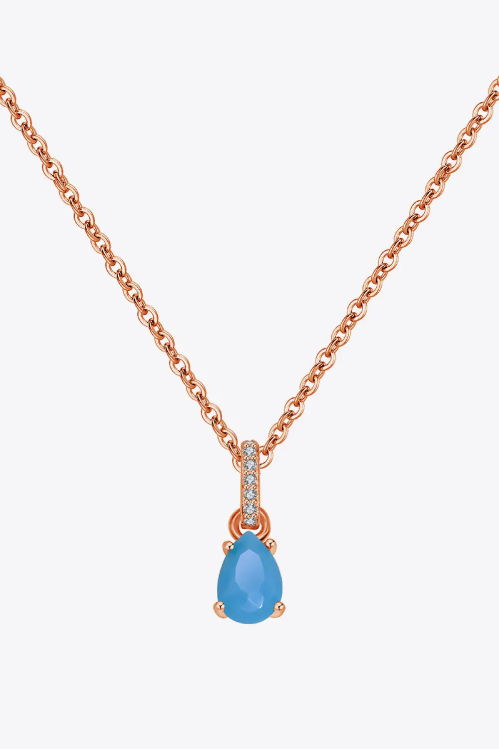 Lovcia Teardrop Turquoise 4-Prong Pendant Necklace-Necklaces-Rose Gold-One Size-Rose Gold