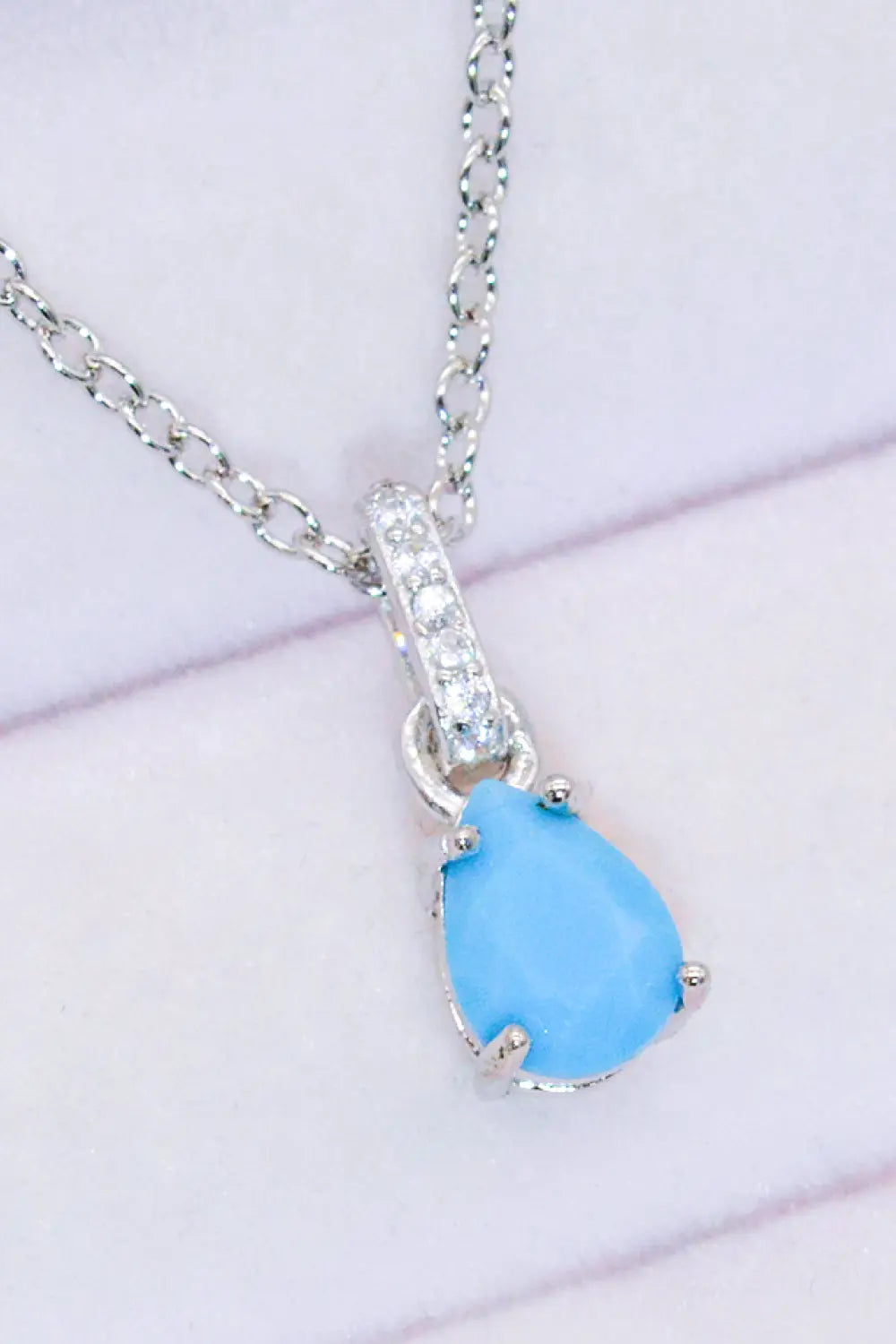 Lovcia Teardrop Turquoise 4-Prong Pendant Necklace-Necklaces-Silver-One Size-Silver