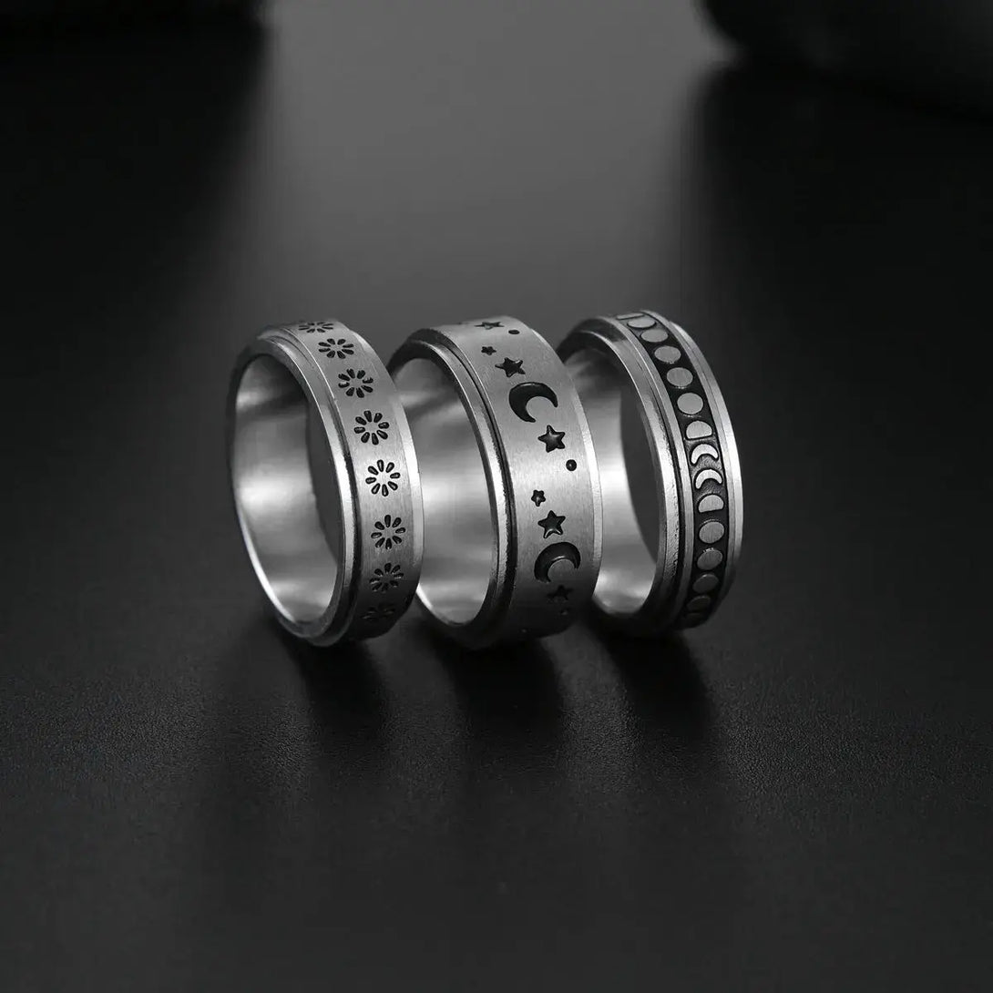 Lovcia The Stars And The Moon Can Rotate Titanium Steel Ring-Rings-3PCS Set A-Number10-3PCS Set A