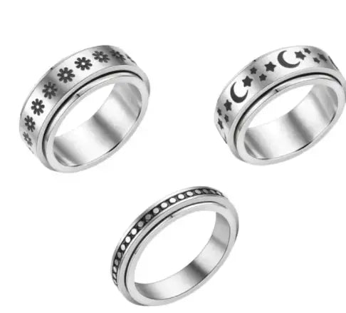 Lovcia The Stars And The Moon Can Rotate Titanium Steel Ring-Rings-3PCS Set A-Number10-3PCS Set A