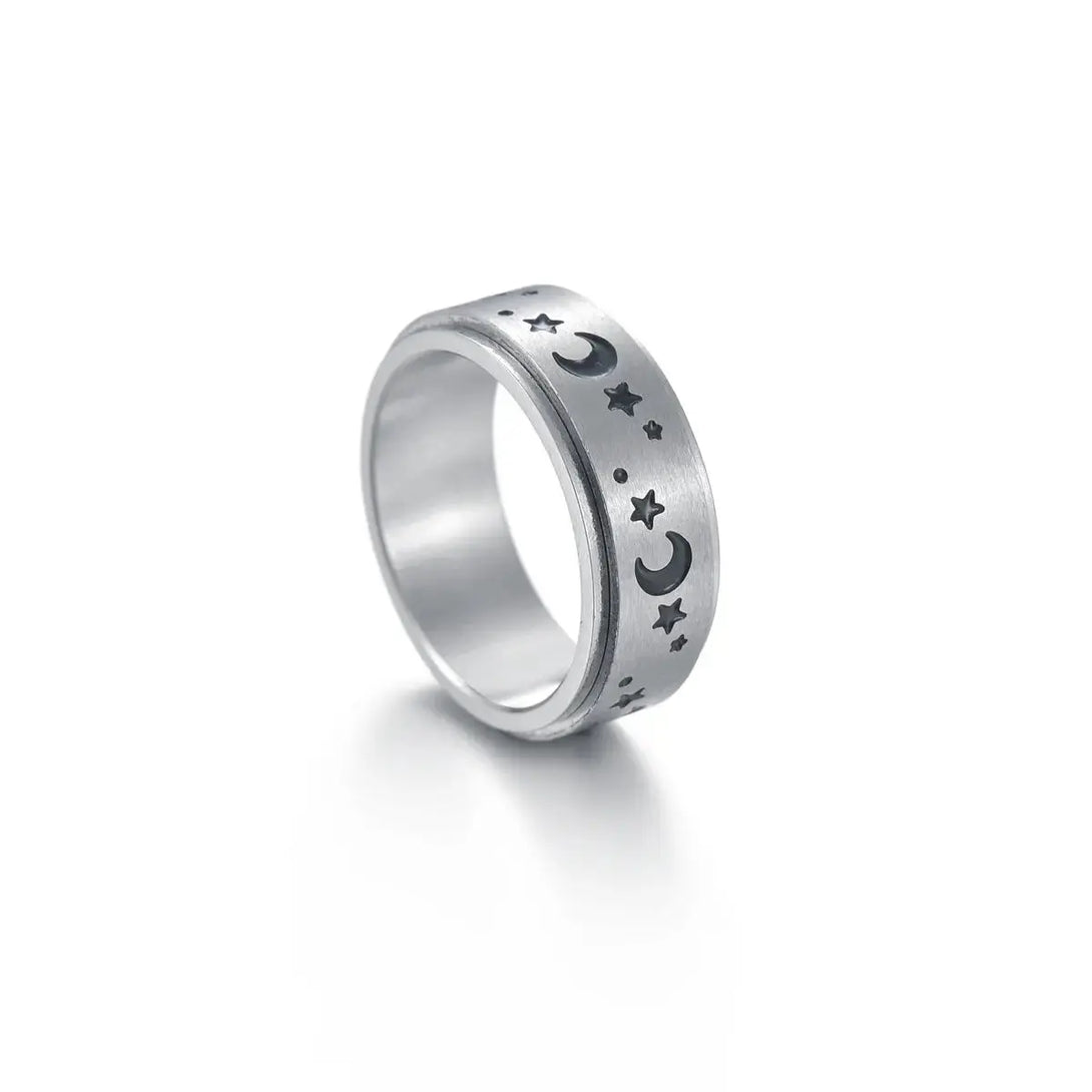 Lovcia The Stars And The Moon Can Rotate Titanium Steel Ring-Rings-3PCS Set A-Number10-3PCS Set A