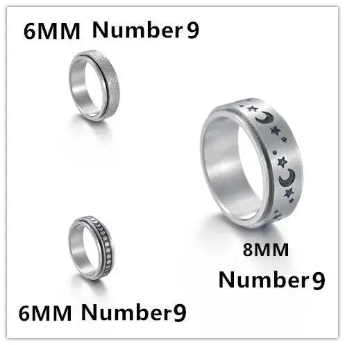Lovcia The Stars And The Moon Can Rotate Titanium Steel Ring-Rings-3PCS Set-Number9-3PCS Set