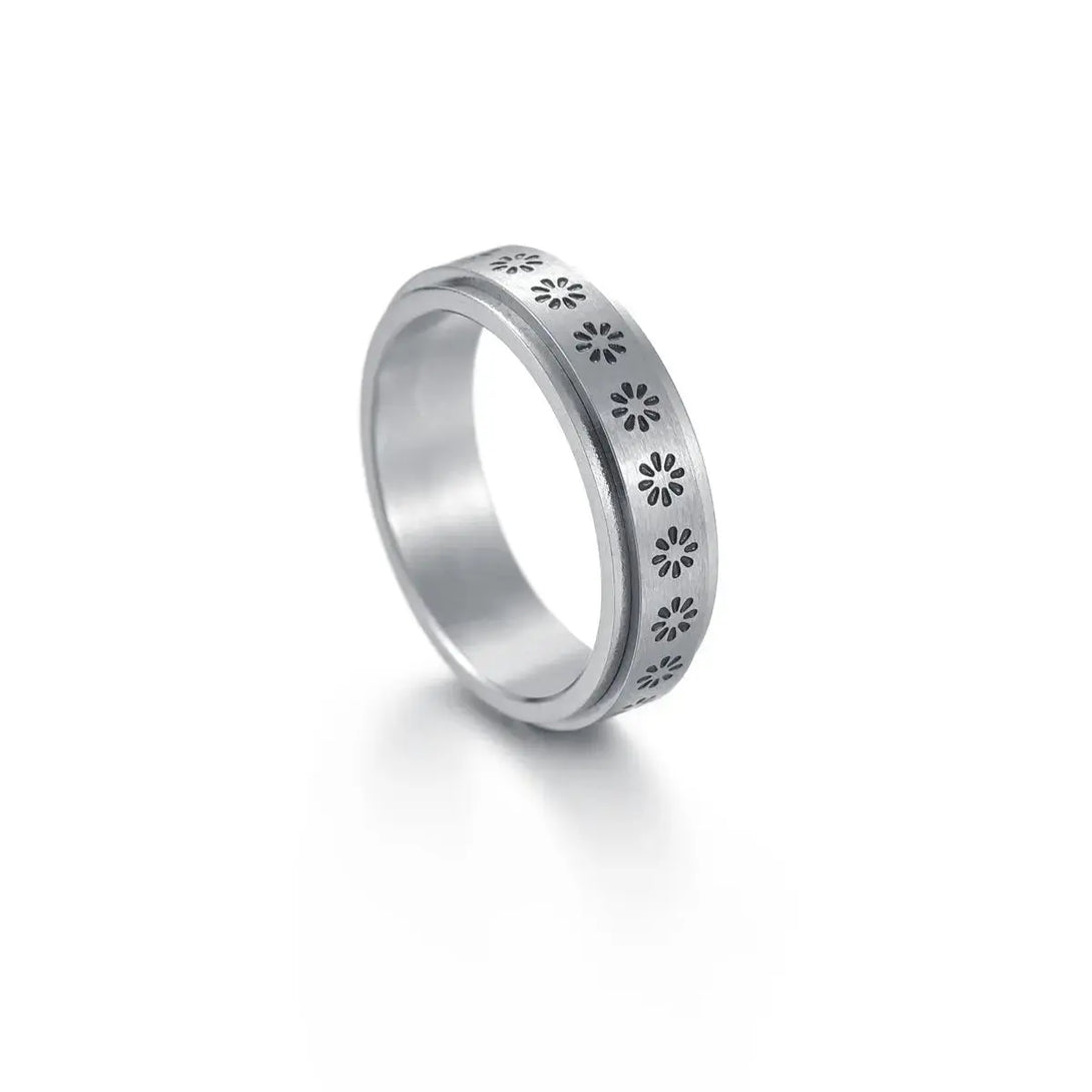 Lovcia The Stars And The Moon Can Rotate Titanium Steel Ring-Rings-6MM small flowers-Number10-6MM small flowers