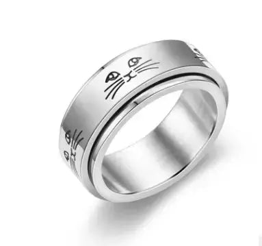 Lovcia The Stars And The Moon Can Rotate Titanium Steel Ring-Rings-Cat-Number10-Cat