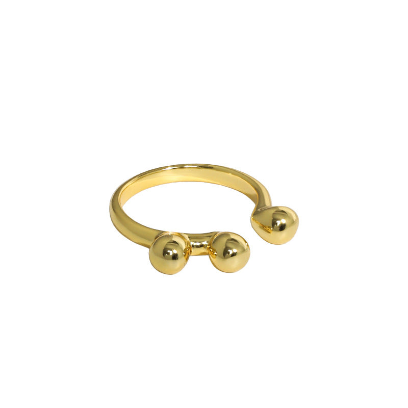 Lovcia Three Ball Adjustable Gold Ring 925 Sterling Silver-Rings-Yellow Gold-Yellow Gold