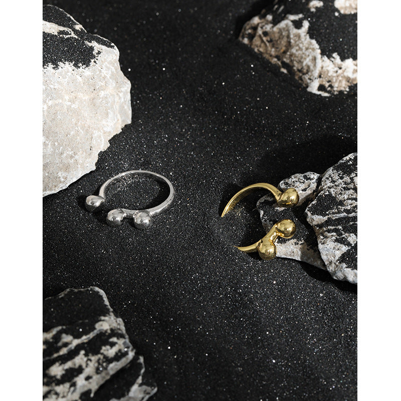 Lovcia Three Ball Adjustable Gold Ring 925 Sterling Silver-Rings-Yellow Gold-Yellow Gold