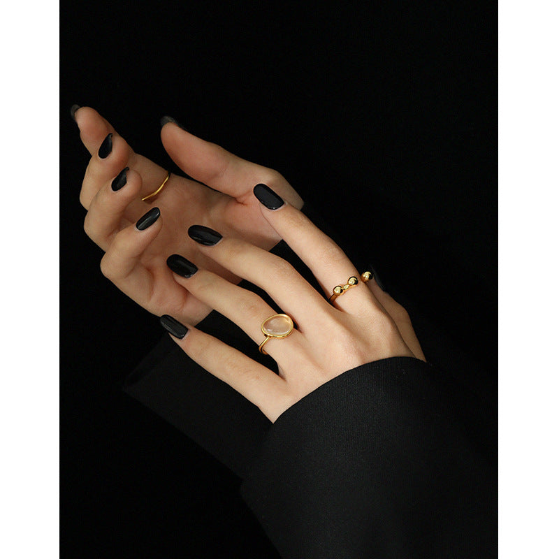 Lovcia Three Ball Adjustable Gold Ring 925 Sterling Silver-Rings-Yellow Gold-Yellow Gold