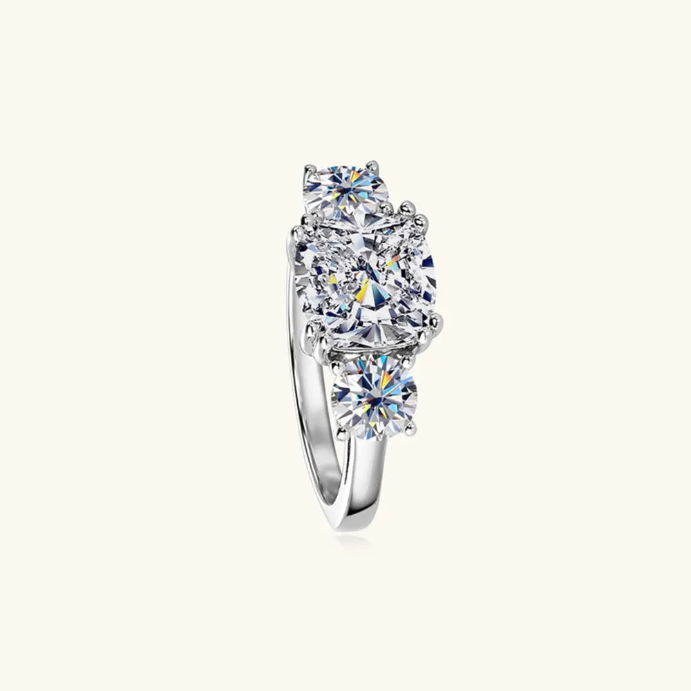 Lovcia Three-Stone 3.5 Carat Moissanite 925 Sterling Silver Ring for Women - Silver-5- - Buy latest trendy Rings for Women and Girls