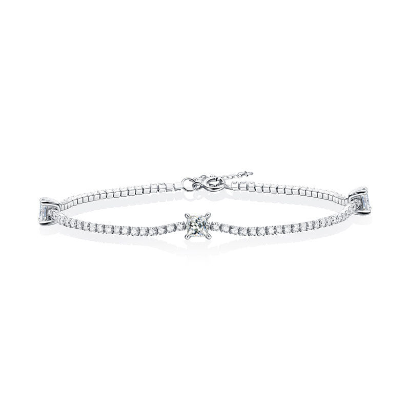 Lovcia Three Stone Moissanite CZ Bracelet 925 Silver-Bracelets-0.5 ct ( Certificate Included )-0.5 ct ( Certificate Included )