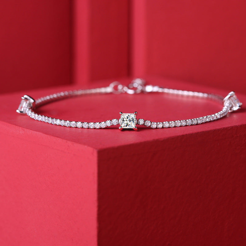 Lovcia Three Stone Moissanite CZ Bracelet 925 Silver-Bracelets-0.5 ct ( Certificate Included )-0.5 ct ( Certificate Included )