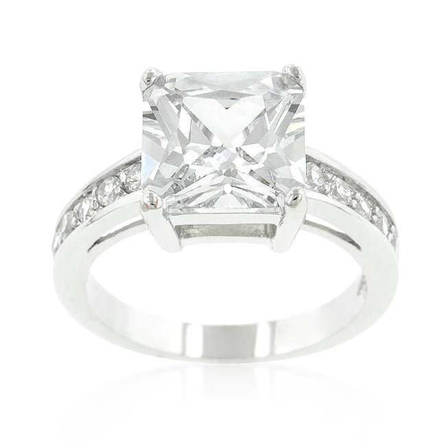 Lovcia Timeless Princess Cut Engagement Ring with Raised Pave Setting-Rings-5-5