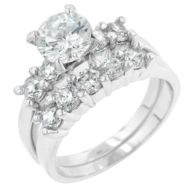 Lovcia Timeless Rhodium-Plated Wedding Ring Set-Rings-5-5