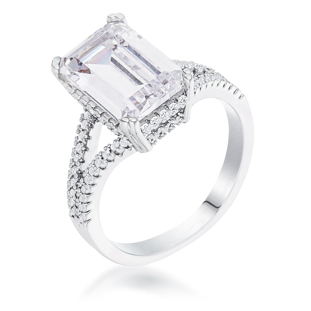 Lovcia Timeless Wishbone Emerald Cut Rhodium Plated Engagement Ring-Rings-05-05