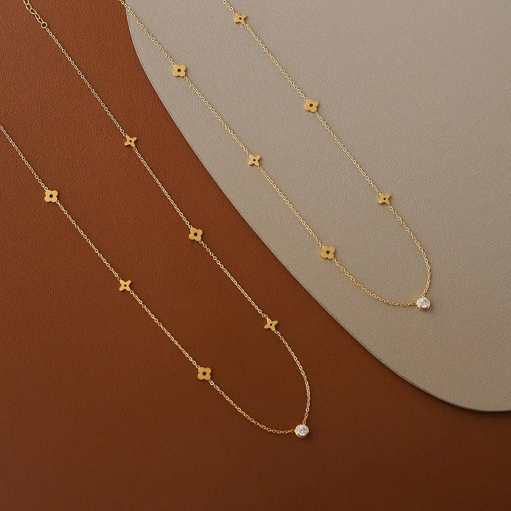 Lovcia Titanium Steel 18K Gold Plated Star Flower Solitaire Necklace for Women, Elegant Fashion Jewellery Gift for Her-Necklaces-Gold-Gold