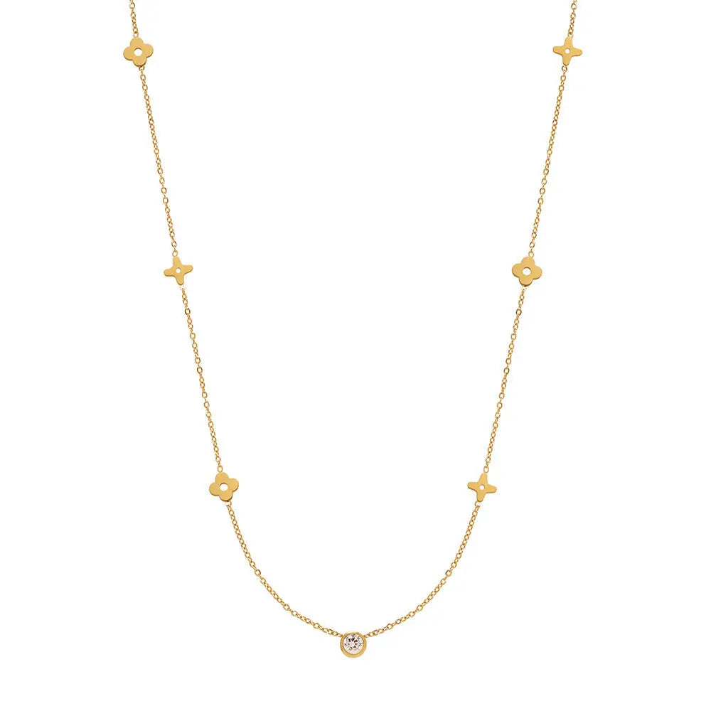 Lovcia Titanium Steel 18K Gold Plated Star Flower Solitaire Necklace for Women, Elegant Fashion Jewellery Gift for Her-Necklaces-Gold-Gold